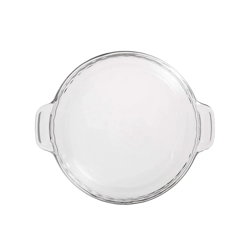 Anchor Hocking 9.5 Inch Clear Glass Pie Dish with Handles Scalloped Edge USA